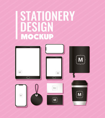 mockup set with black branding of corporate identity and stationery design theme Vector illustrationのイラスト素材