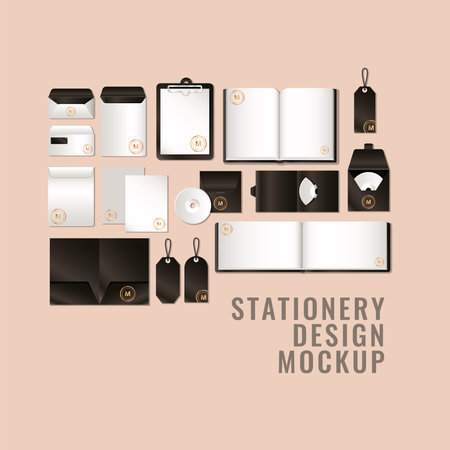 mockup set with black branding of corporate identity and stationery design theme Vector illustrationのイラスト素材