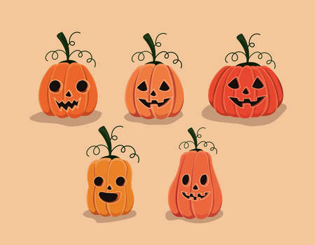 Halloween pumpkins cartoon set design, Holiday and scary theme Vector illustrationのイラスト素材