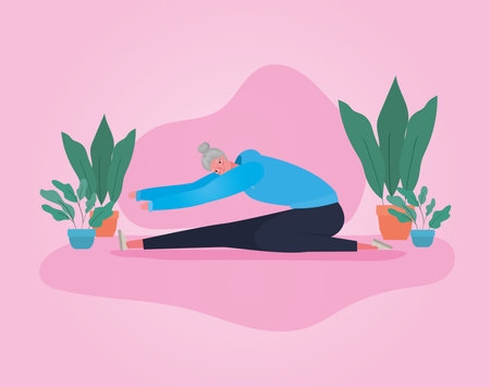 Senior woman cartoon with sportswear doing yoga design, Activity theme Vector illustrationのイラスト素材