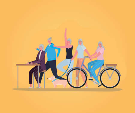 Senior women cartoons doing activities design, Activity theme Vector illustrationのイラスト素材