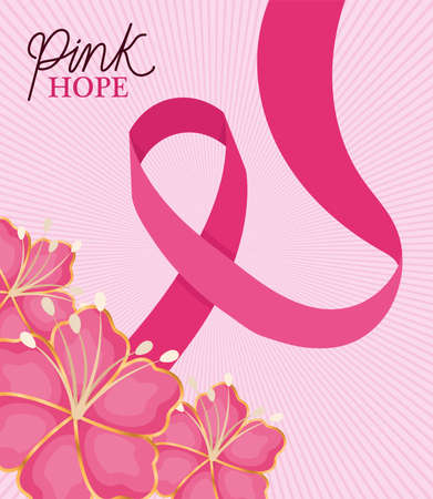 ribbon with flowers of pink hope design, Breast cancer awareness theme Vector illustrationのイラスト素材