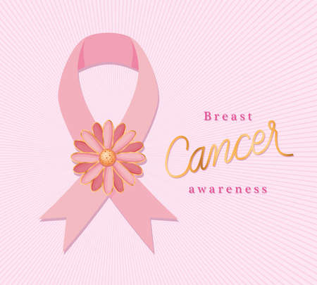 pink ribbon with flower of breast cancer awareness design, campaign and prevention theme Vector illustrationのイラスト素材