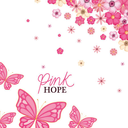 butterflies and flowers of pink hope design, Breast cancer awareness theme Vector illustrationのイラスト素材