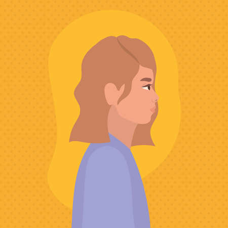 brown hair woman cartoon in side view design, Girl female person people human and social media theme Vector illustrationのイラスト素材