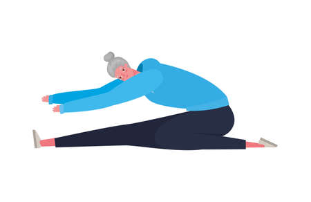 Senior woman cartoon with sportswear stretching design, grandmother and old female person theme Vector illustrationのイラスト素材