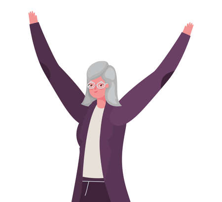 Senior woman cartoon with hands up design, grandmother and old female person theme Vector illustrationのイラスト素材