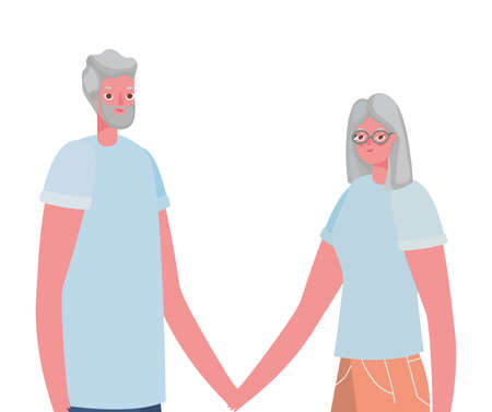 Senior woman and man cartoons holding hands design, grandmother and grandfather theme Vector illustrationのイラスト素材