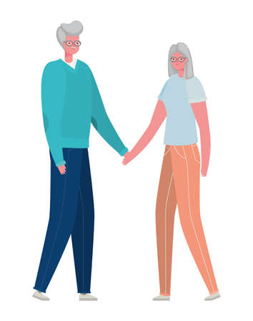 Senior woman and man cartoons holding hands design, grandmother and grandfather theme Vector illustrationのイラスト素材