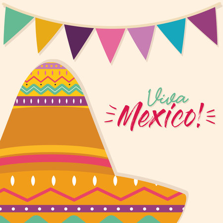 Mexican hat with banner pennant design, Mexico culture tourism landmark latin and party theme Vector illustrationのイラスト素材