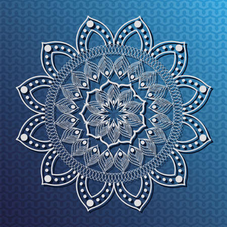 white mandala on blue background design of Bohemic ornament indian and decoration theme Vector illustrationのイラスト素材