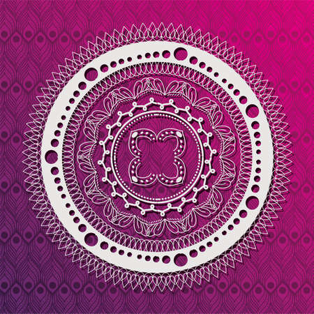 white mandala on pink gradient background design of Bohemic ornament indian and decoration theme Vector illustrationのイラスト素材
