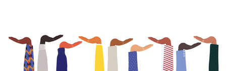 open hands of different types of skins design, diversity people multiethnic race and community theme Vector illustrationのイラスト素材