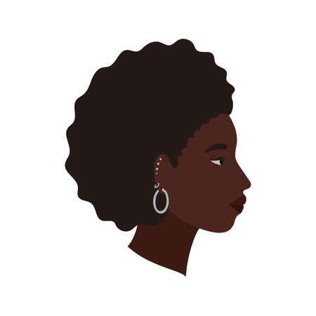 afro woman cartoon in side view design, Girl female person people human and social media theme Vector illustrationのイラスト素材