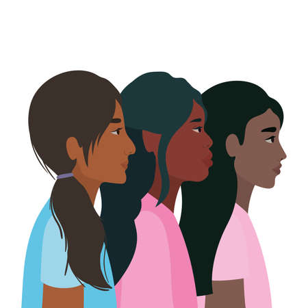 women cartoons in side view design, Girl female person people human and social media theme Vector illustrationのイラスト素材
