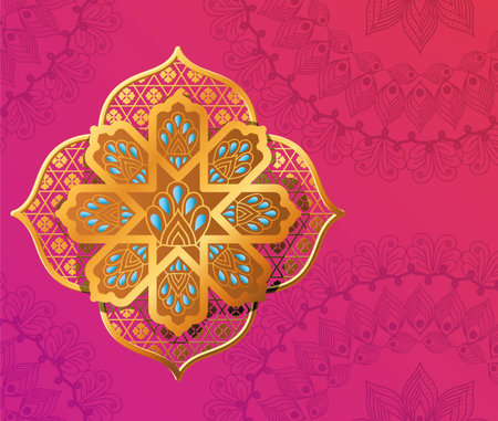 gold flower on pink with mandalas background design of Bohemic ornament indian and decoration theme...