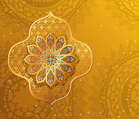 gold flower on yellow with mandalas background design of Bohemic ornament indian and decoration theme Vector illustrationのイラスト素材