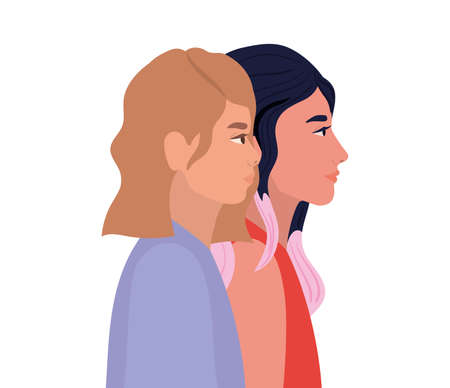 women cartoons in side view design, Girl female person people human and social media theme Vector illustrationのイラスト素材
