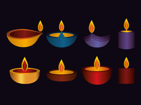 Happy diwali candles set design, Festival of lights theme Vector illustrationのイラスト素材