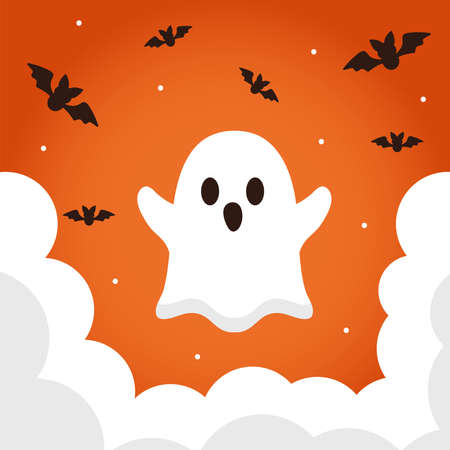 Halloween ghost cartoon with bats design, Holiday and scary theme Vector illustrationのイラスト素材
