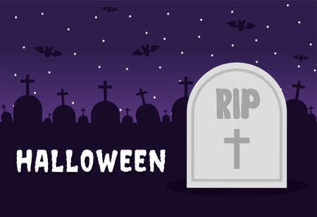 Halloween grave at cemetery design, Holiday and scary theme Vector illustrationのイラスト素材