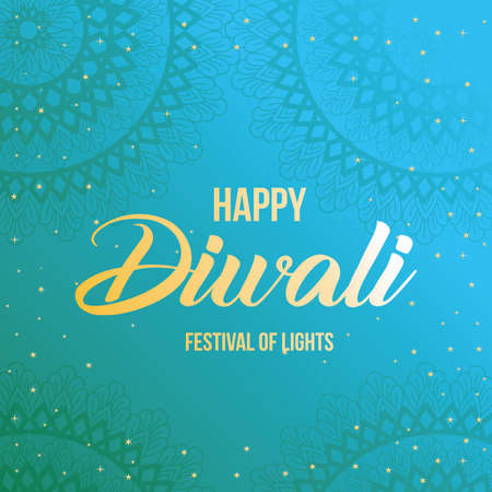 Happy diwali on blue with mandalas background design, Festival of lights theme Vector illustrationのイラスト素材