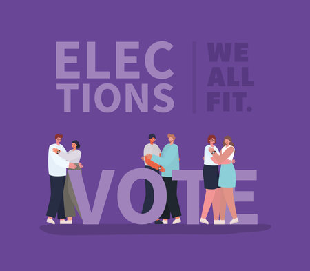 Women and men cartoons couples hugging design, Vote elections day and government theme Vector...