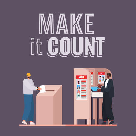 men with voting box and booth with make it count text design, elections day theme Vector illustrationのイラスト素材
