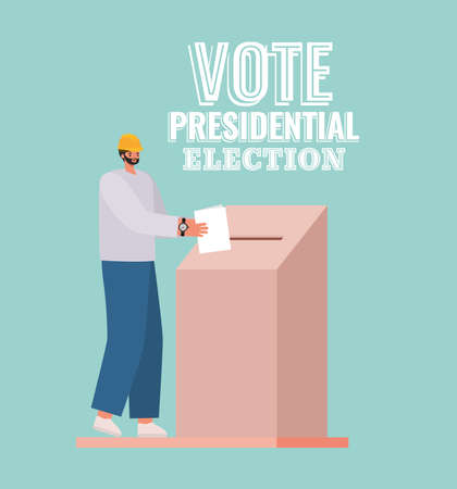 man and voting box with vote presidential election text design, elections day theme Vector illustrationのイラスト素材