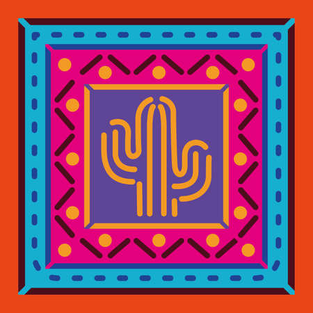 Mexican cactus in frame design, Mexico culture tourism landmark latin and party theme Vector illustrationのイラスト素材