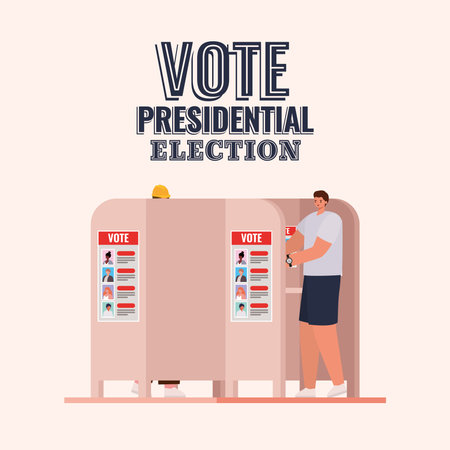 man at voting booth with vote presidential election text design, elections day theme Vector...