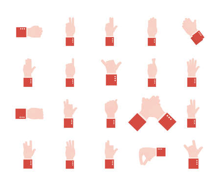 hand sign language alphabet flat style collection of icons design of People help finger person and communication theme Vector illustrationのイラスト素材
