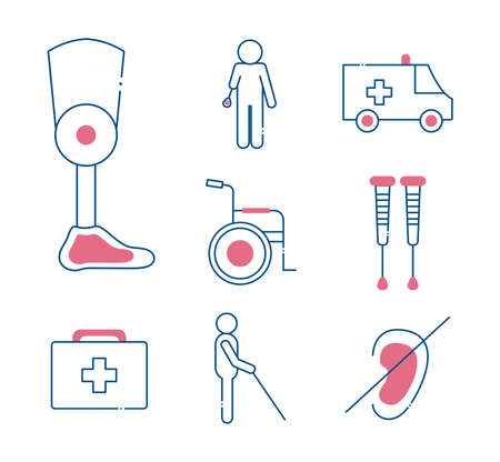 line style set of icons of Handicapped disability and medical theme Vector illustrationのイラスト素材