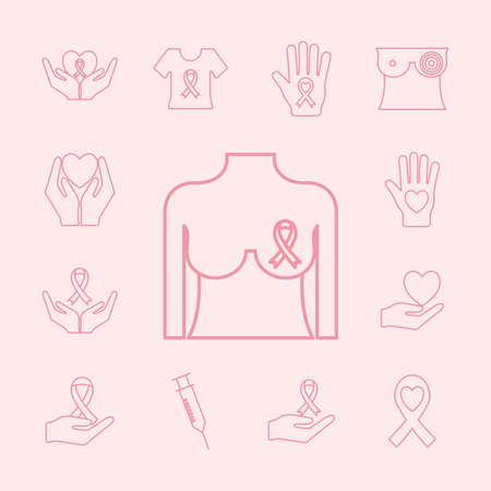 line style collection of icons design, breast cancer awareness campaign and prevention theme Vector illustrationのイラスト素材