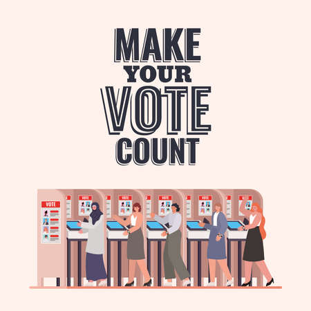 women at voting booth with make your vote count text design, elections day theme Vector illustrationのイラスト素材