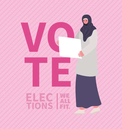 Muslim woman cartoon with banner board design, Vote elections day and government theme Vector illustrationのイラスト素材