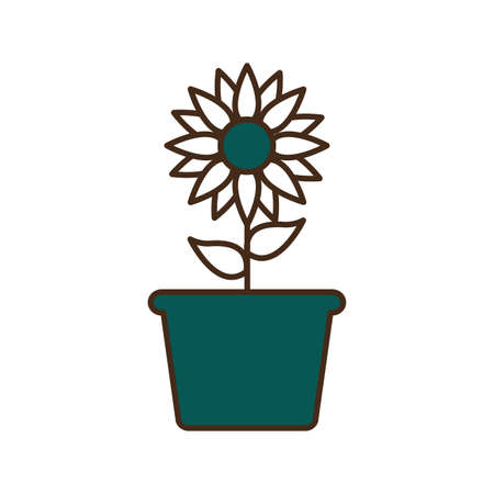 flower inside pot line and fill style icon design, natural floral nature plant ornament garden decoration and botany theme Vector illustrationのイラスト素材