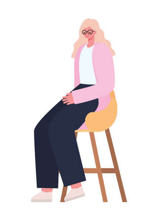 blond woman cartoon on chair design, Girl female person people human and social media theme Vector illustrationのイラスト素材