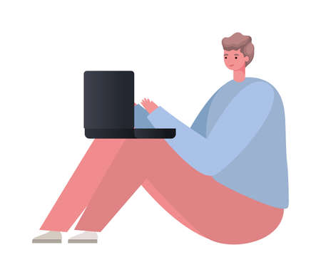 seated man with laptop working design of Work from home theme Vector illustrationのイラスト素材