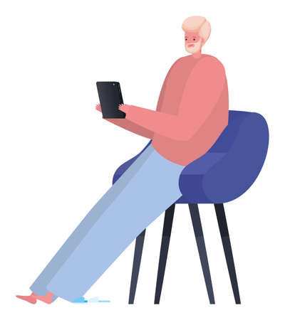 Man with tablet on chair working design of Work from home theme Vector illustrationのイラスト素材
