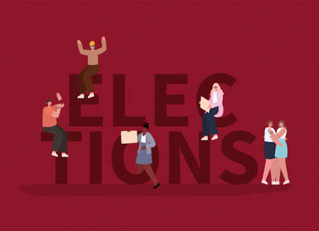 Women and man cartoons with vote banners design, Vote elections day and government theme Vector illustrationのイラスト素材