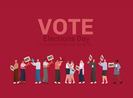 Women and men cartoons with vote banners and megaphone design, Vote elections day and government theme Vector illustrationのイラスト素材