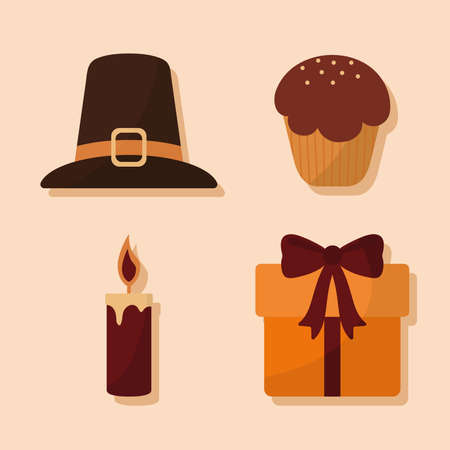 happy thanksgiving day icon set design, Autumn season holiday greeting and traditional theme Vector illustrationのイラスト素材