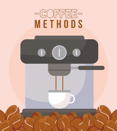 coffee methods with machine cup and beans design of drink caffeine breakfast and beverage theme Vector illustrationのイラスト素材