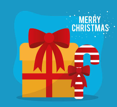 merry christmas gift and striped candy design, winter season and decoration theme Vector illustrationのイラスト素材