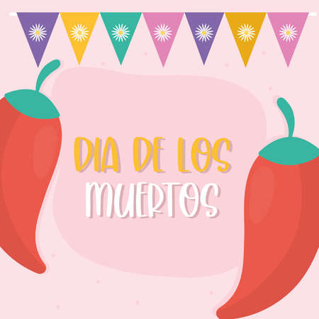 Mexican day of the dead chillis with banner pennant design, Mexico culture theme Vector illustrationのイラスト素材