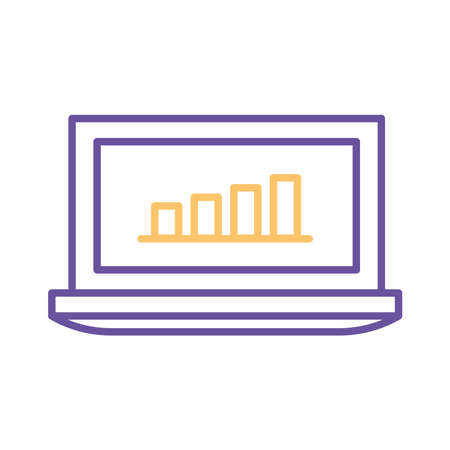 bars chart in laptop line style icon design, Data analysis and information theme Vector illustrationのイラスト素材