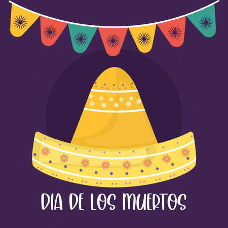 Mexican day of the dead hat with banner pennant design, Mexico culture theme Vector illustrationのイラスト素材