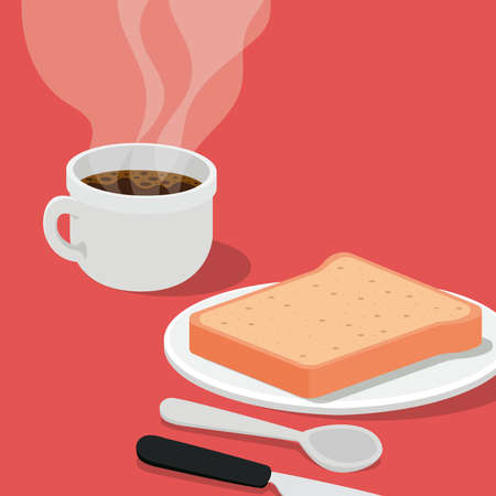 coffee cup with bread and cutlery design of drink caffeine breakfast and beverage theme Vector illustrationのイラスト素材