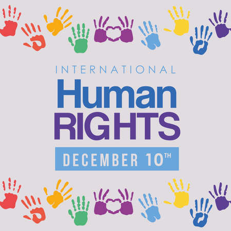 international human rights and multicolored hands prints design, december 10 theme Vector illustrationのイラスト素材